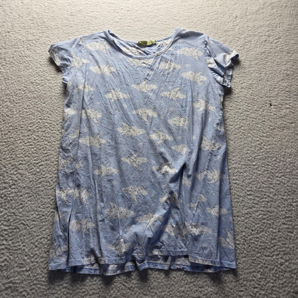 Sleepshirt Womens Large Blue Moon Star Graphic Short Sleeve Jersey Chemise